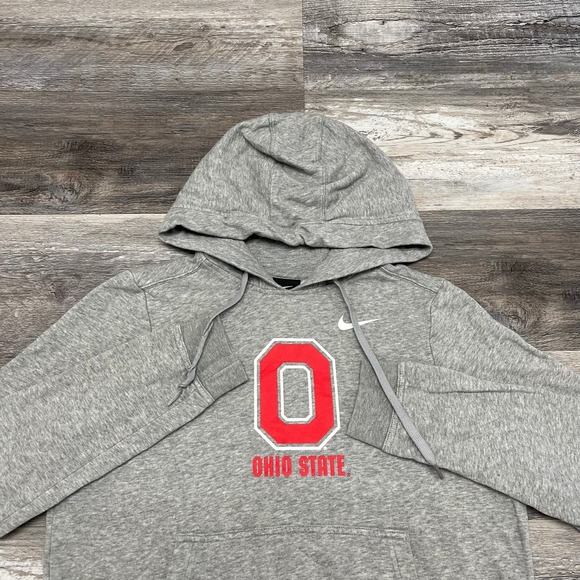 Nike Tops - Nike Ohio State University OSU Buckeye Heather Gray Red Womens M Swoosh Hoodie